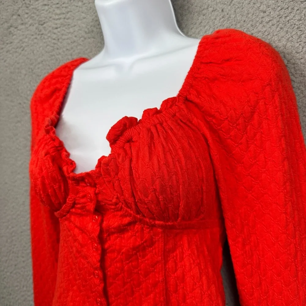 Free People Top Womens XS Red Lady Bug Babydoll‎ Preppy Boho Basic Capsule Y2K